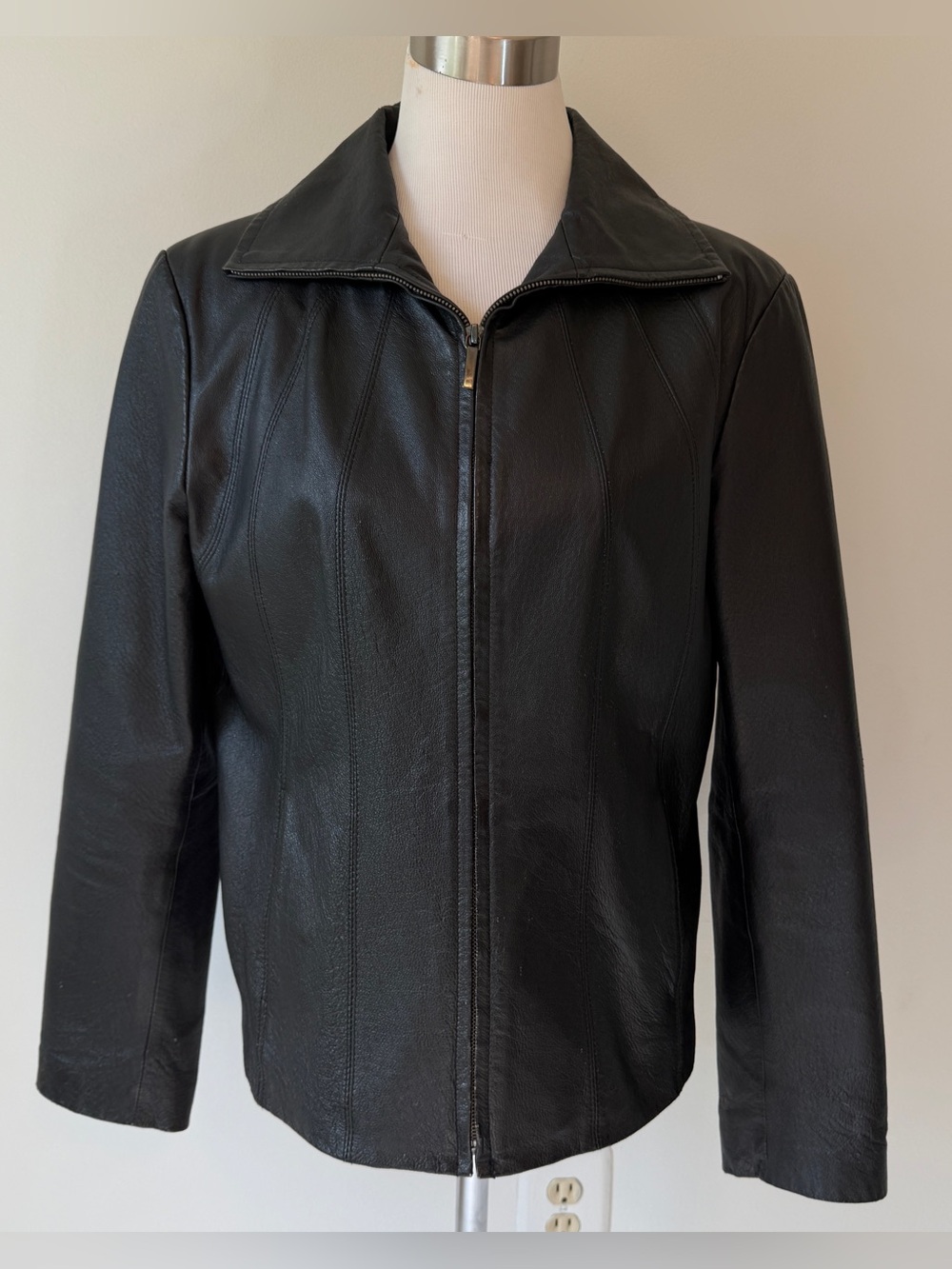 East 5th Genuine Leather Black Jacket Vintage Pockets Zip Closure Rocker Goth, L